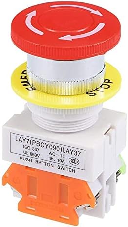 TPUOTI 22mm Cogumelo de trava de emergência interruptor de botão de parada vermelho com tampa à prova d'água 1No 1NC