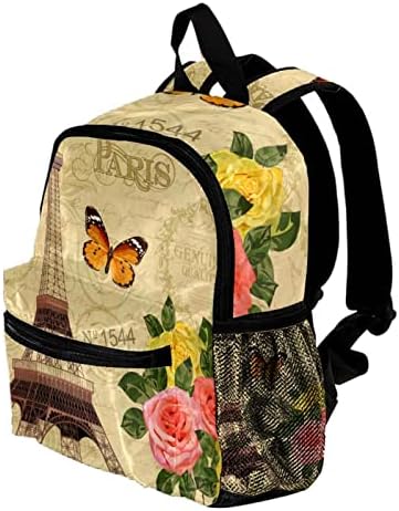 Mochila VBFOFBV para mulheres Backpack Backpack Backpack Bolsa Casual, Paris Vintage Rose Butterfly Eiffel