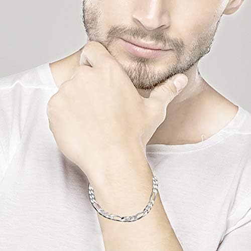 Lecalla liga jóias de prata esterlina 5 mm Figaro Chain Bracelet para mulheres e homens adolescentes