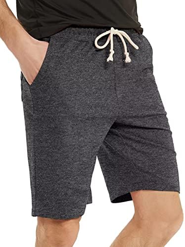 Shorts de suor Zengjo Mens com bolsos, algodão malha de malha Lounge ginástica atlética de 9 polegadas cintura elástica de cordão