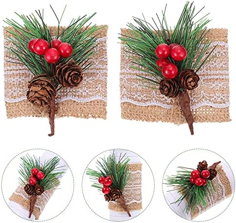 Hemoton Nativity Decor 2 PCs Christmas Pine Cond Napkin Rings Mini Berries Anel de vela Ornamentos de natal