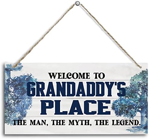 Vintage Bem -vindo ao Grandaddy's Place the Man, The Myth, The Legend Wood Decor Sign, Decoração de placa de madeira impressa, sinal de decoração de casa rústica, sotaque em casa, presente para vovô de 12x6 polegadas