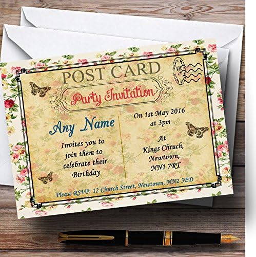 O card zoo vintage floral shabby chic card de aniversário personalizado convites de festa de aniversário