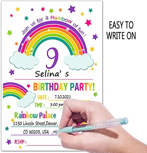 UKEBOBO 9º Rainbow Birthday Party Convites com envelopes-convites para festas de aniversário, decorações