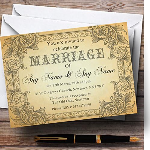 Tipografia Vintage Brown Cartão postal convites de casamento personalizados