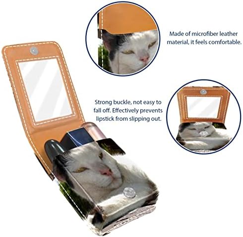 Caixa de batom de Guerotkr, organizador de batom de Lip Gloss de couro com espelho, Mini Lipstick
