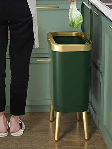 Lysldh 15l lixo de ouro para o banheiro da cozinha quadrúpede quadrúpede de lixo de lixo de plástico de push de pé de alto-pé de pé com tampa