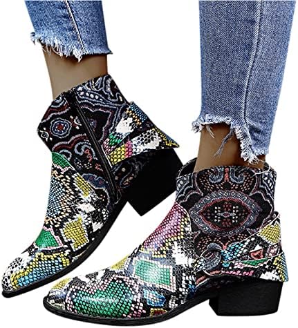 Botas de cowgirl femininas Leewos Sapatos de bordados retrô de bezerro com zíper botas de plataforma