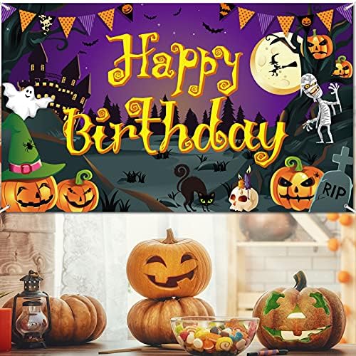 Feliz aniversário Halloween Ballowen Halloween Birthday Party Background Pumpkin Ghost Spooky Castle Photography Background Halloween Party Photo Booth Banner Decoração de Birthday Birthday, 6 x 3,6 pés