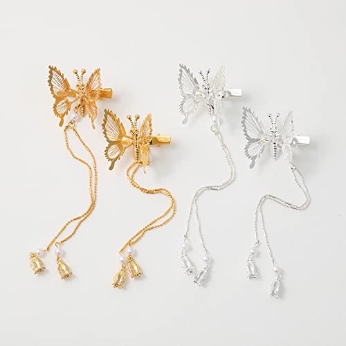 Cabinetes de cabelos de borla Barretas de borboleta - 4 peças metal dourado de cabelo elegante pinos decorativos