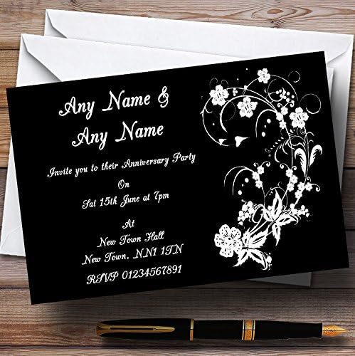 Festa de aniversário de casamento floral preto Black Party Convites personalizados