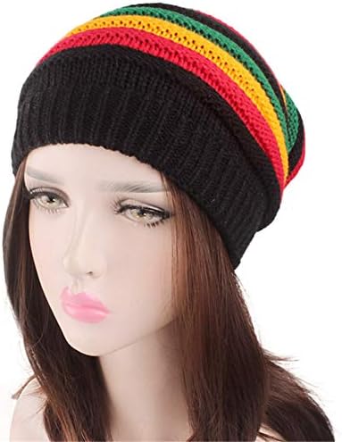 Qhome Fashion Bob Marley Jamaican Reggae Cap multicolorido listrado Rasta Hat Hat Slouchy Baggie