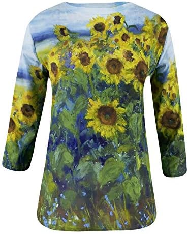 Camiseta feminina pintando camisetas gráficas camisetas de tripulação 3/4 mangas tops 2023 blusas da primavera