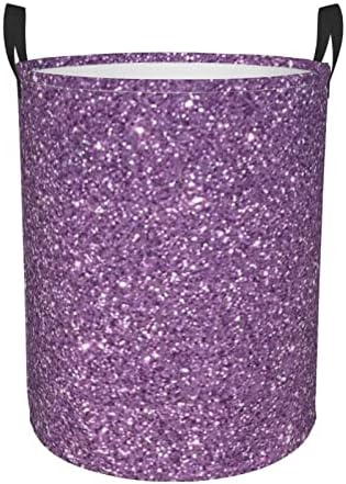 GbuZozie Glitter Purple Glitter Round Laundry Horper Storage Basket Toys Rous