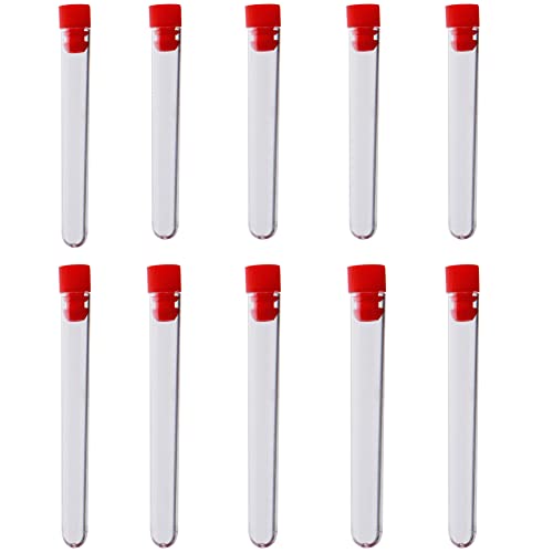 10pcs 7x100mm Tubos de teste com tampas vermelhas Tubos de teste de plástico transparente Conjunto para Halloween,