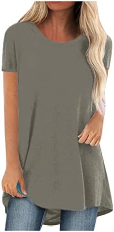 Camisetas de túnica para mulheres escondem a barriga de manga curta 2023 camisetas casuais de ajuste longas de verão de verão, blusas de pescoço da tripulação