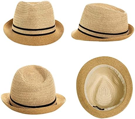 Jeff & Aimy 1920s Straw Panamá Fedora Capace para homens Sun Summer UPF 50 Gatsby Derby Hat for Womens