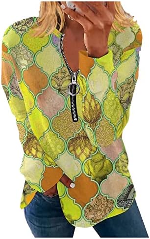 Tops femininos e blusas Casual Casual 2022 Moda de manga longa Camisas de outono zíper V Camisa de túnica de ajuste solto e solto