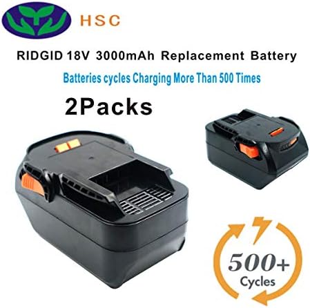 2Packs 3000mAh 18650 Bateria PACK RID18A Substituição de 18V de 18V para Ridgid 18V Bateria R840084 AC840084 130383025 130383001