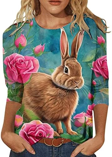 Camisa de coelhinho da Páscoa para mulheres verão 3/4 de manga T camisetas casuais moda moda com túnica