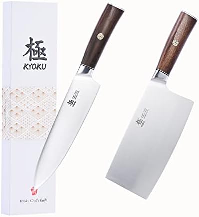 Kyoku Daimyo Series 7 Faca de Cleaver + 8 '' Chef Knife - Japanese 440C Aço inoxidável - alça de pau -rosa