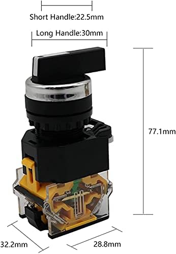 TIOYW 22mm de botão seletor Atrodução do botão rotativo Momentário 2No 1No1NC 2 3 Posição DPST 10A 400V Power Switch On/Off