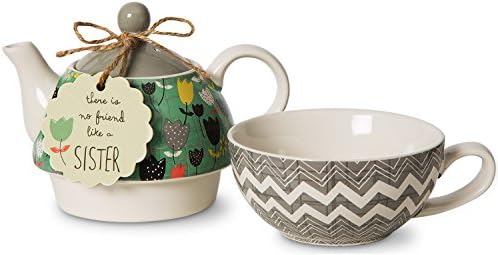 Companhia de presentes de pavilhão Bloom Sister Ceramic Tea para um, 15 onças, multicolor