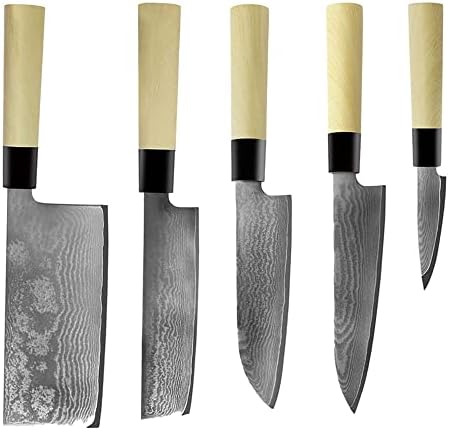 Conjunto de facas, 5 PCs Kitchen Knives Set Damascus Steel Japanese Santoku Sushi Salmon Petty Knife Utility
