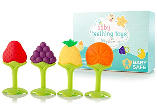 Brinquedos de dentição bebê com bordas suavizadas seguras | Dentes de frutas de silicone macio de grau alimentar para bebês | Fridge e lava -louças Safe | de morto sem BPA para meninos e meninas