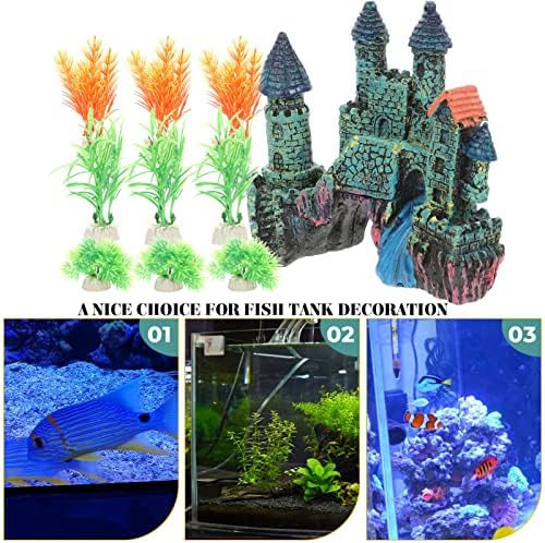 Patkaw Aquarium Decorations Kit Decorações de tanques de peixes Definir pequenos castelo de resina e royhery