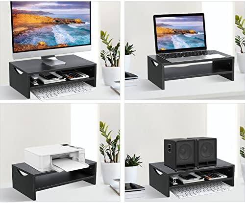 Zimilar 3 Altura Monitor ajustável suporte para 2 monitores +2 camadas Riser de monitor de computador de laptop para tela para PC, iMac, mesa de telonga de madeira Riser com armazenamento com armazenamento