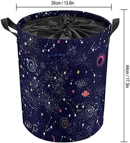Space Galaxy Constellation Zodiac Star Round Laundry Sacos cesto de armazenamento de cesto impermeável com alças e tampa de fechamento de cordão