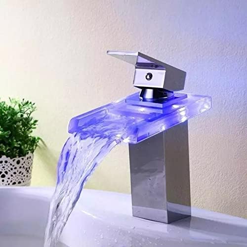 Torneira de lavagem LED de energia de água de vidro Torneira de torneira controlada 3 cores Torneira em cachoeira de torneira de banheiro TAP TAP