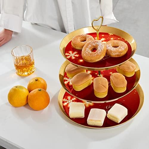 Lyetny 3 Sobessert Stand Stand Gold Cupcake Stand para festa de chá, casamento e aniversário, fundo de Natal com
