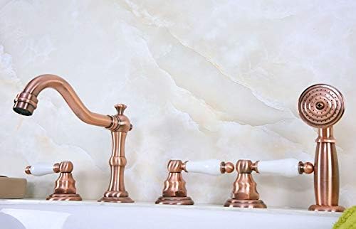 Red Copper Brass Brass de bronze com deck de deck 5 orifícios três alças da banheira da banheira Torneira Spray de torneira