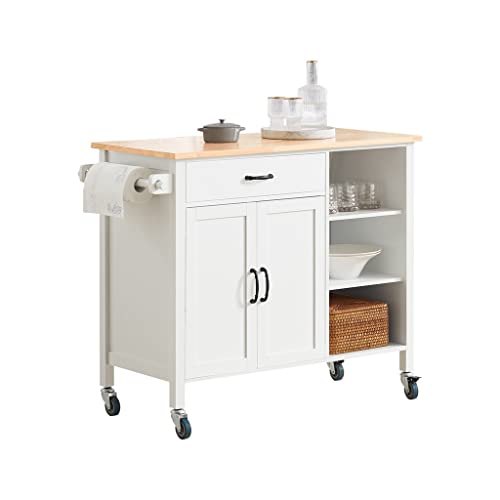 Carrinho de cozinha de design zyzmh com bandeira de carrinho de cozinha armário de cozinha de cozinha de carrinho de rodas de rodas brancas naturais