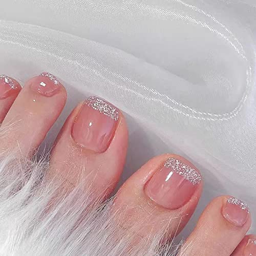 Glitter Pink Pressione as unhas dos pés franceses Francês de dedos de dedo do dedo do dedo do dedo do dedo do dedo