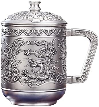 GOHQ 999 Caneca de chá de prata esterlina com maçaneta e tampa, canecas de café vintage, xícara de