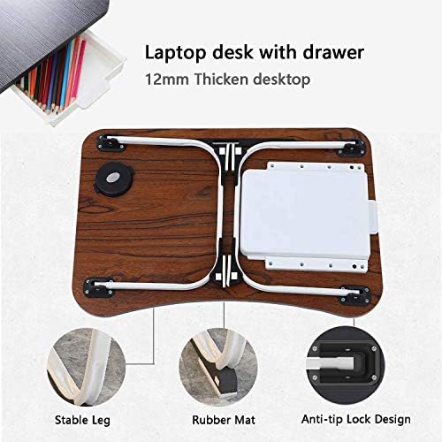 XXL Laptop Desk, mesa de lap com porta -copo, mesa de volta portátil com gaveta, bandeja de laptop dobrável para