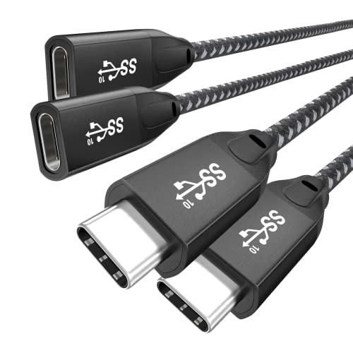 UseBean USB C Extensão Cabo 1ft 2-Pack, USB-C 3.2 Gen2 10 Gbps macho a fêmea 4K Cord, extensor tipo C,