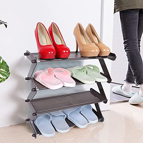 Rack de sapato estreito de pé livre, 4 níveis de calçados, 6-8 pares organizador de armazenamento de