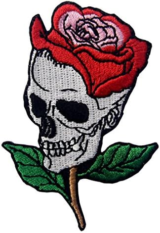 Skull Rose Applique Bordado Ferro de Flor em Sew On Patch