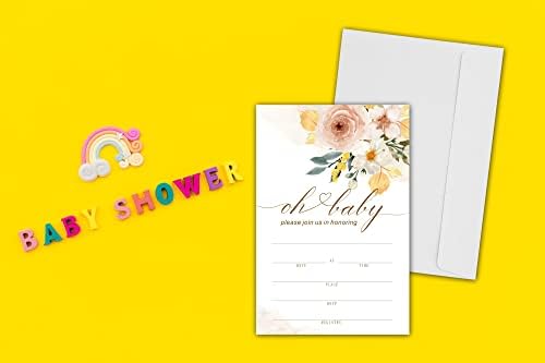 Convites e envelopes do chá de bebê, convites florais para chá de bebê, blush em pó floral chuveiro de bebê