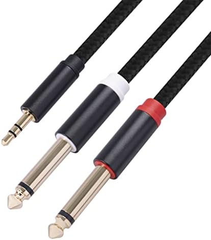 Adaptador de 1/4 de 3,5 mm a duplo 1/8 a 6,35 mm TS Mono Audio Cable Stéreo Breakout Cord Y Splitter Compatível