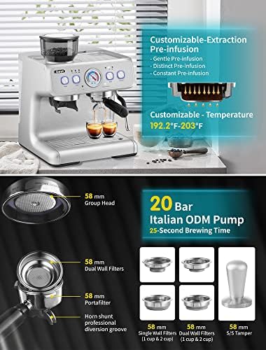 GEVI Espresso Máquinas com Grinder-20 Bar Máquina de Cafeteira Automática de Caldeira Dual Casa com leite varinha