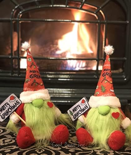 Christmas Grinch Gnome | ELF verde artesanal fofo com um sinal de alegria Grinchmas para animar a decoração