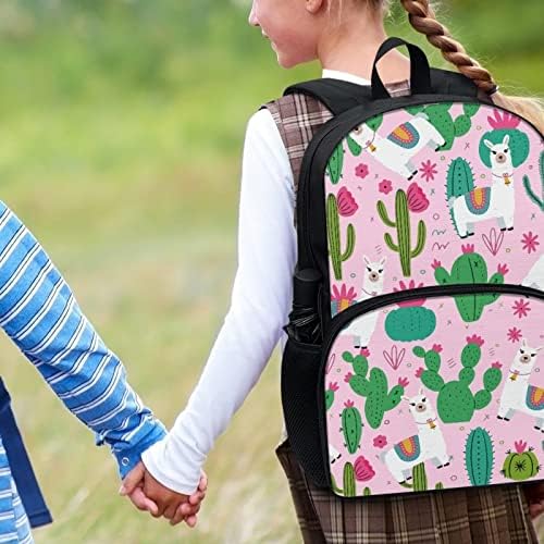 Mochilas de garotas impressas de cacto diyflash para mochila de escola de padrões de alpaca elementar com bolsa de bolso leve para o laptop de bolso para mulheres para mulheres