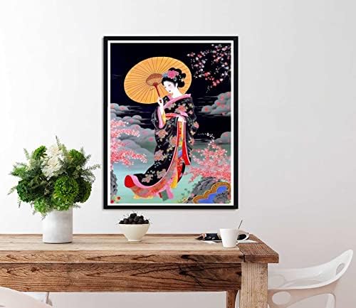 DIYOOD DIY 5D Diamond Painting Kits Geisha para adultos, pinte com diamante artes japonesas menina full redond lona artesanato de cristal bordado guarda -chuva picture beginner home presente 12x16 polegadas
