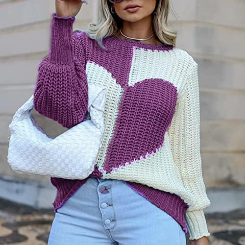 Suéteres femininos suéter coração listrado pulôver de moda casual malhas redondo roupas de pescoço top casual