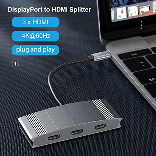 WJESOG DisplayPort para 3 Splitter HDMI, DP 1.4 para HDMI Multi Monitor 3 Suporte à porta 4K@60Hz ou um 4K a 60Hz e dois Windows compatíveis com 4K@30Hz e Mac OS